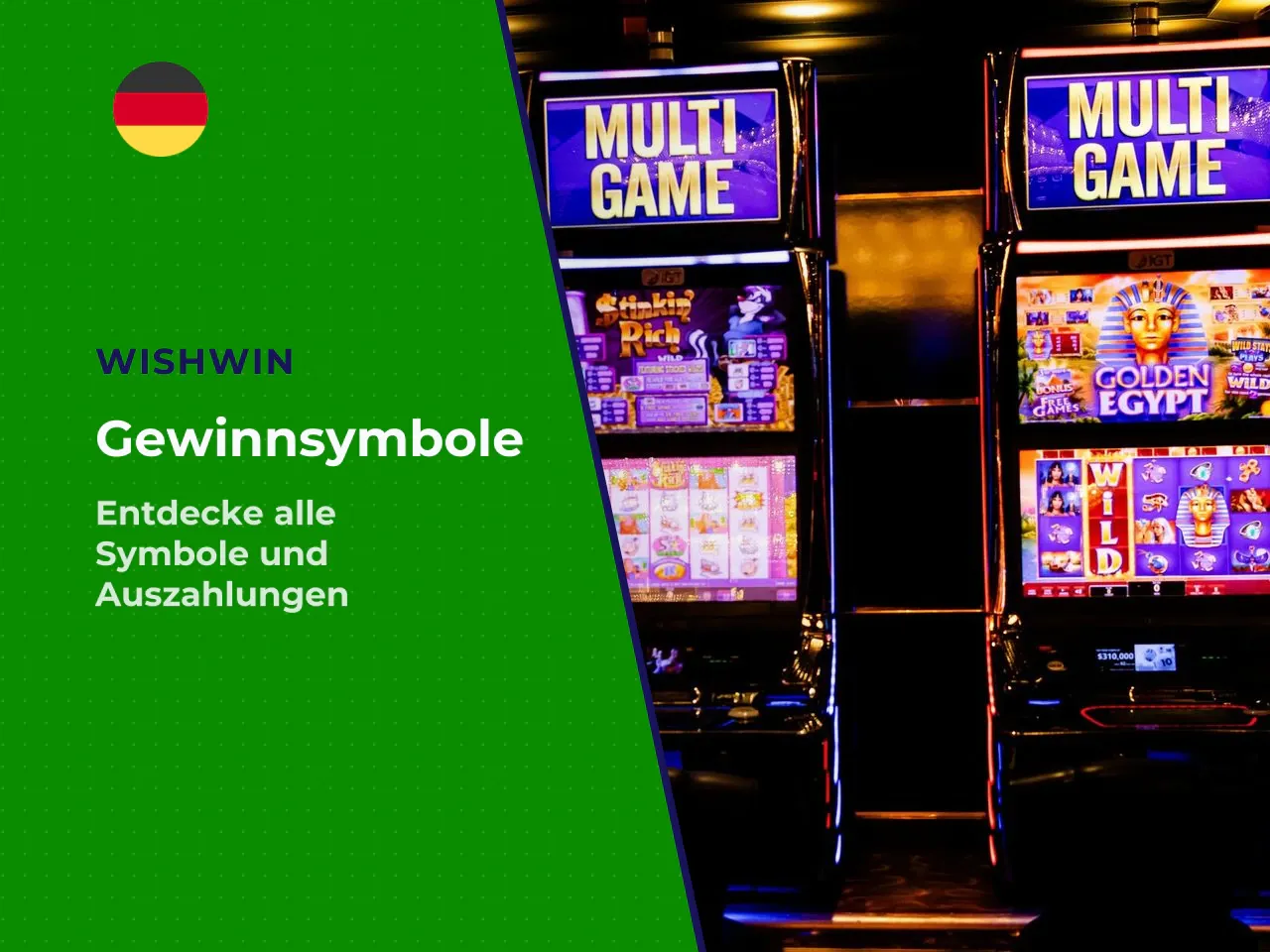 Gewinnsymbole und Auszahlungen. Die Symbole teilen