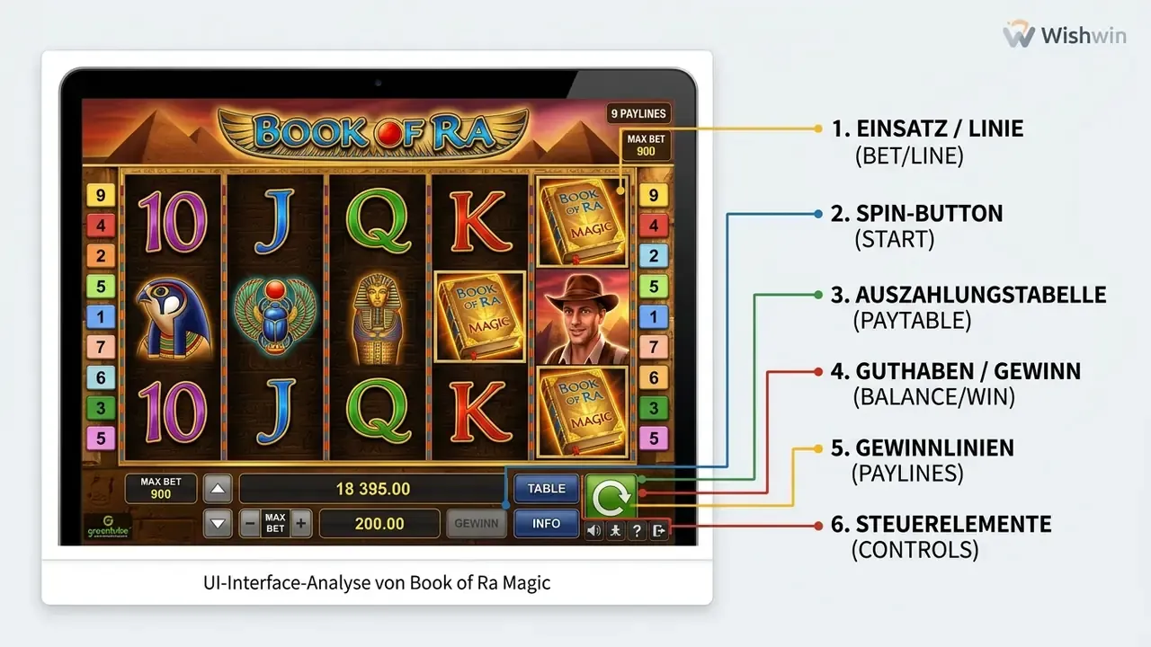 Book of Ra Magic spielen Bedienfeld