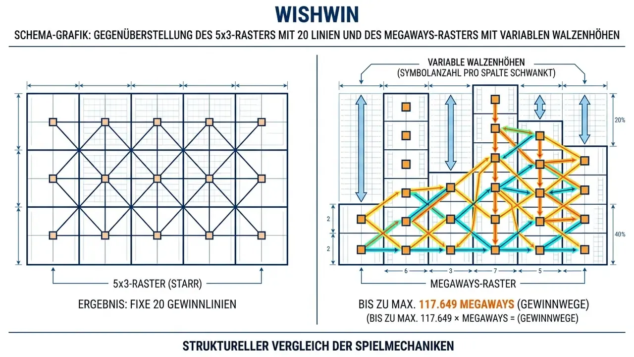 Vergleich 5x3 Raster und Megaways Raster
